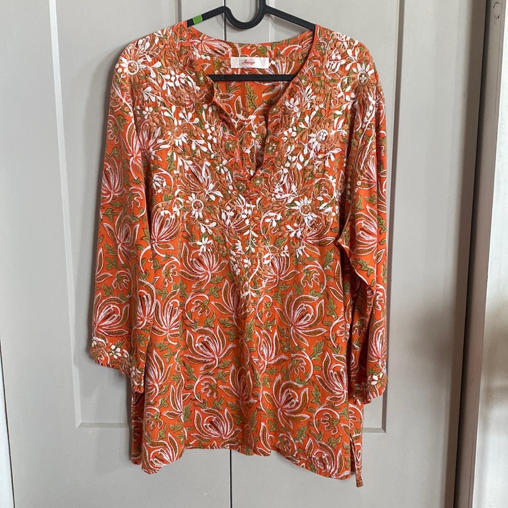 SOLD! Amaya Embroidered Orange Floral Women's Top